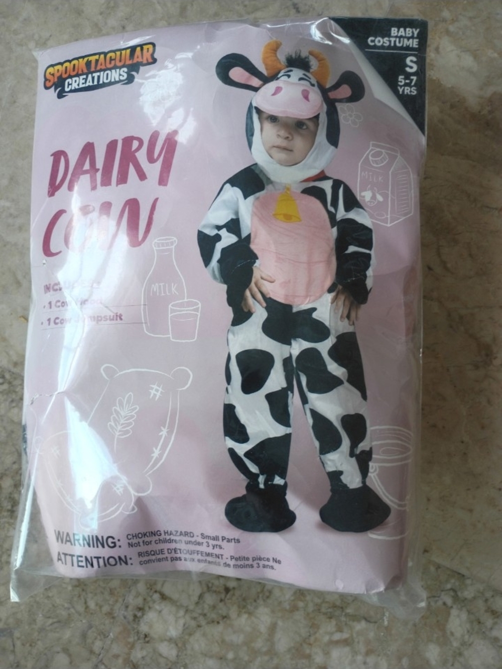 Spooktacular Creations Boys Dairy Cow Costume - Black & White Ages 5 -7 NEW